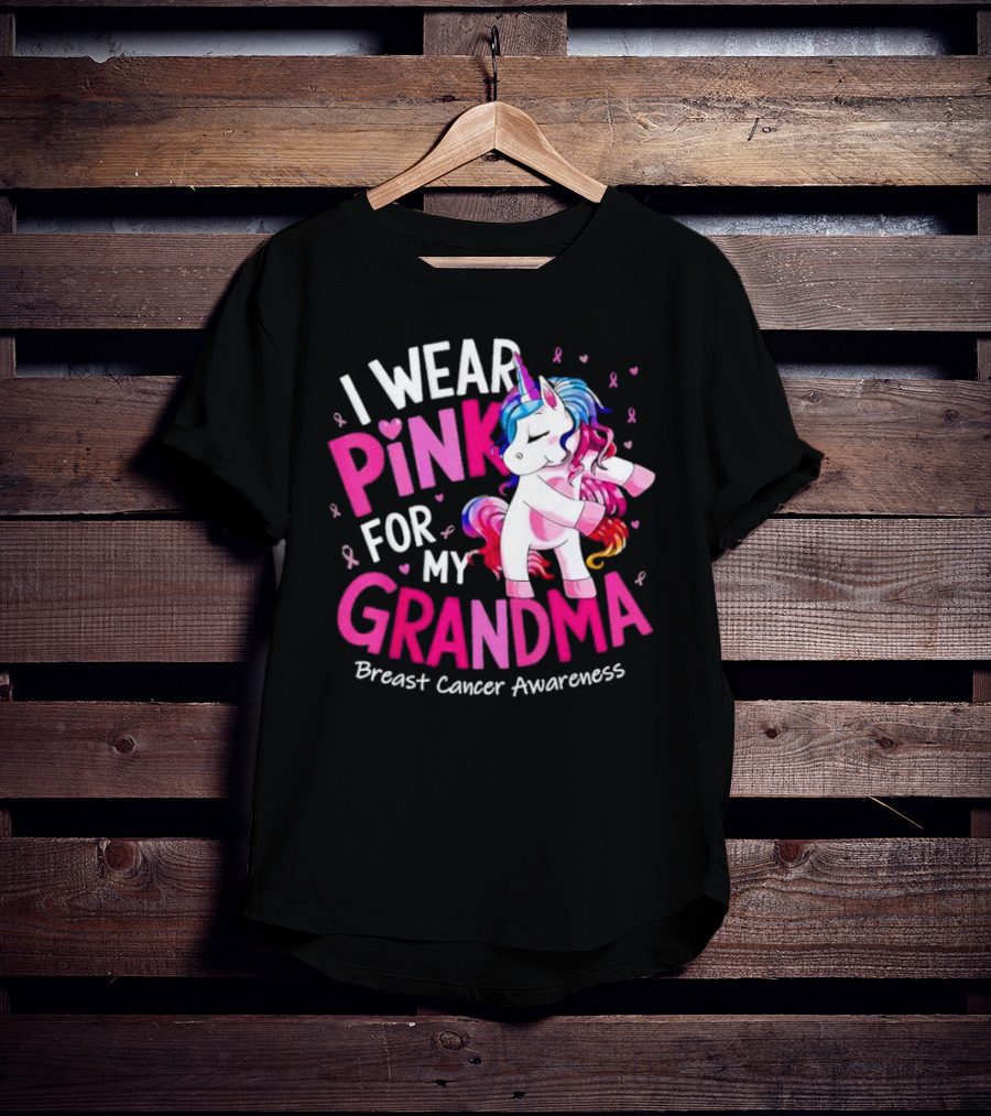 I Wear Pink For My Grandma Unicorn Breast Cancer Awareness T-Shirt