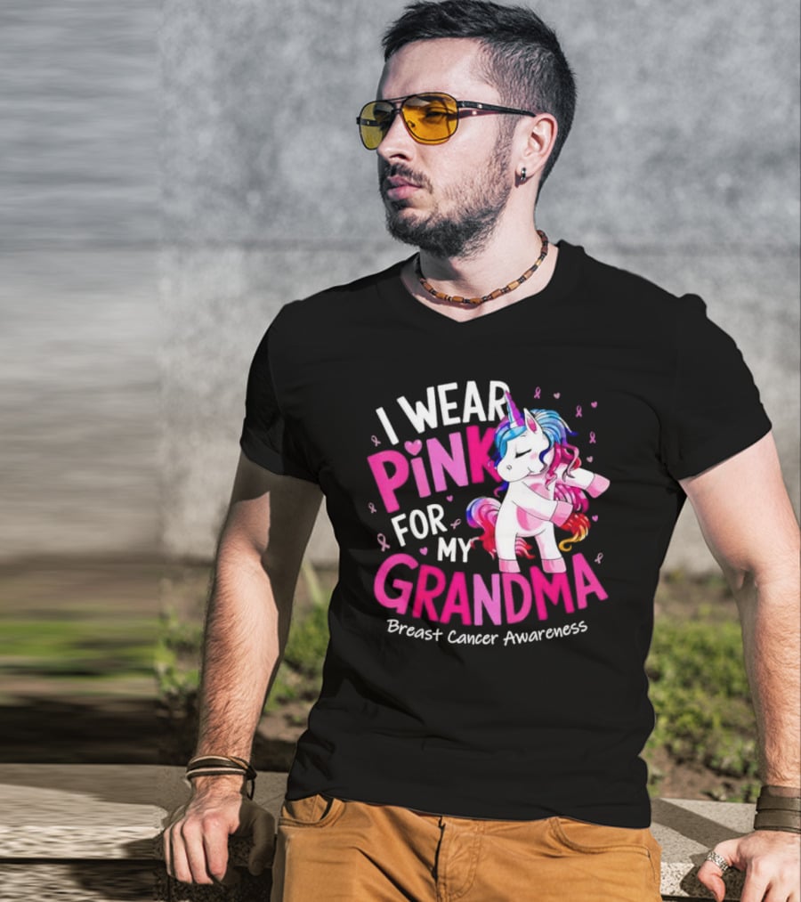 I Wear Pink For My Grandma Unicorn Breast Cancer Awareness T-Shirt