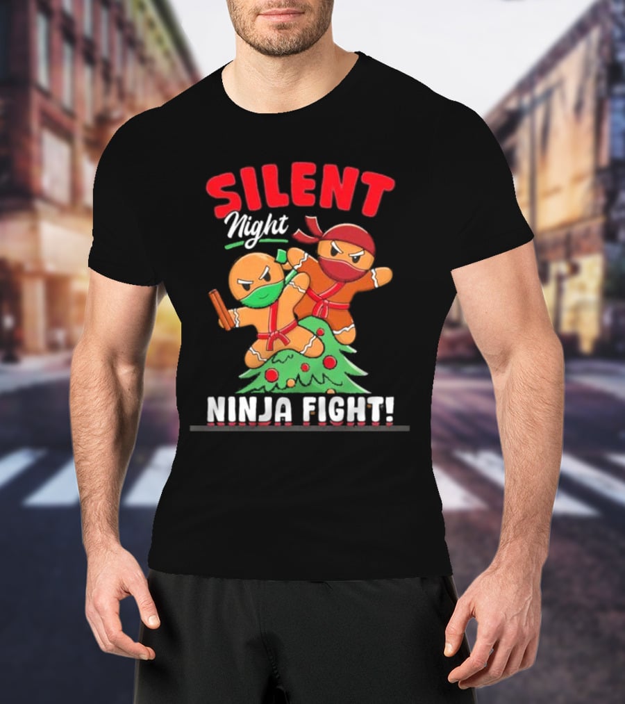 Silent Night Ninja Fight Gingerbread Christmas T-Shirt