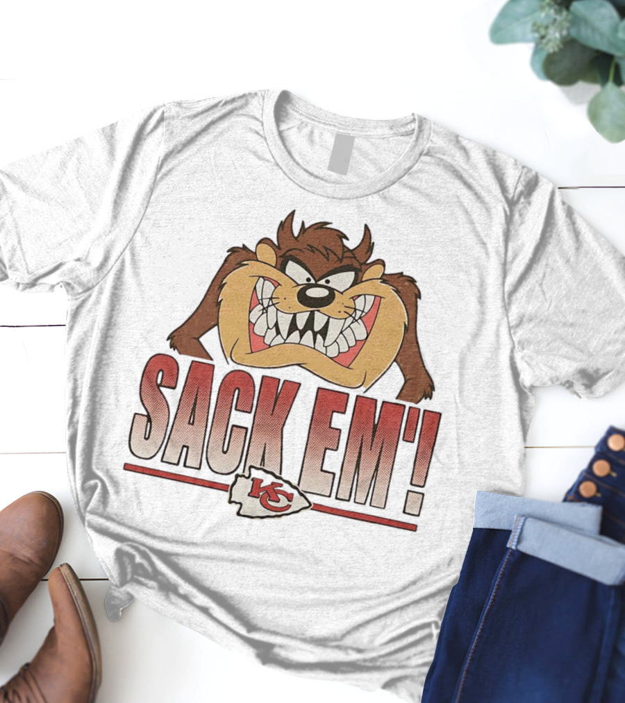 Looney Tunes Taz Kansas City Chiefs Sack 'Em KC T-Shirt