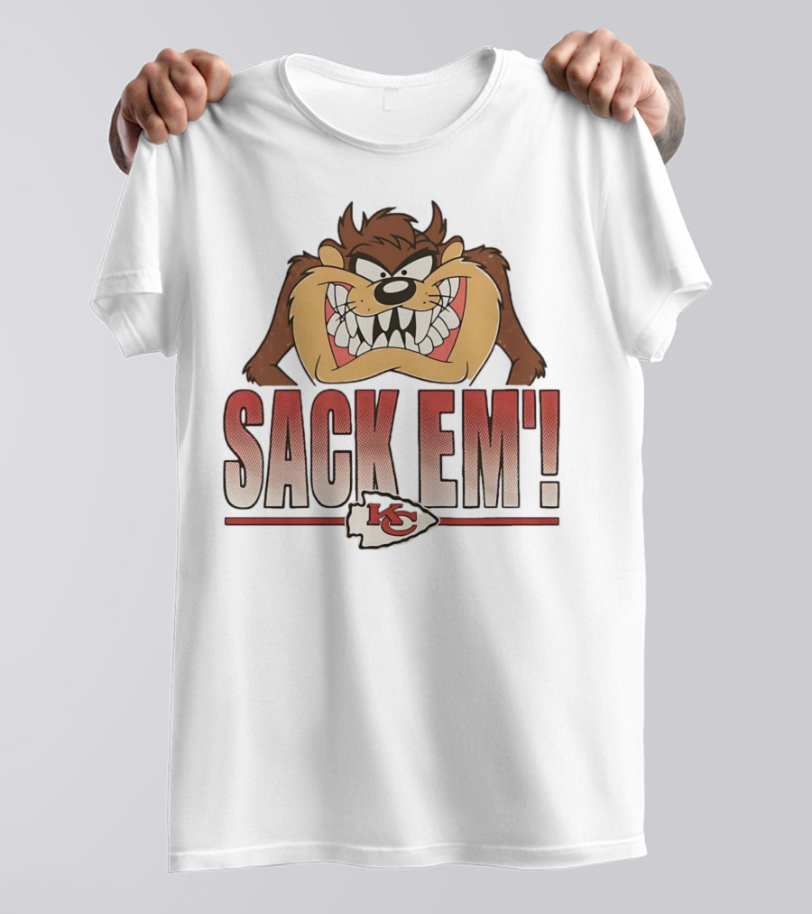 Looney Tunes Taz Kansas City Chiefs Sack 'Em KC T-Shirt