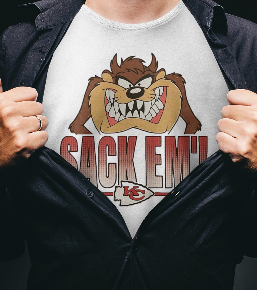 Looney Tunes Taz Kansas City Chiefs Sack 'Em KC T-Shirt
