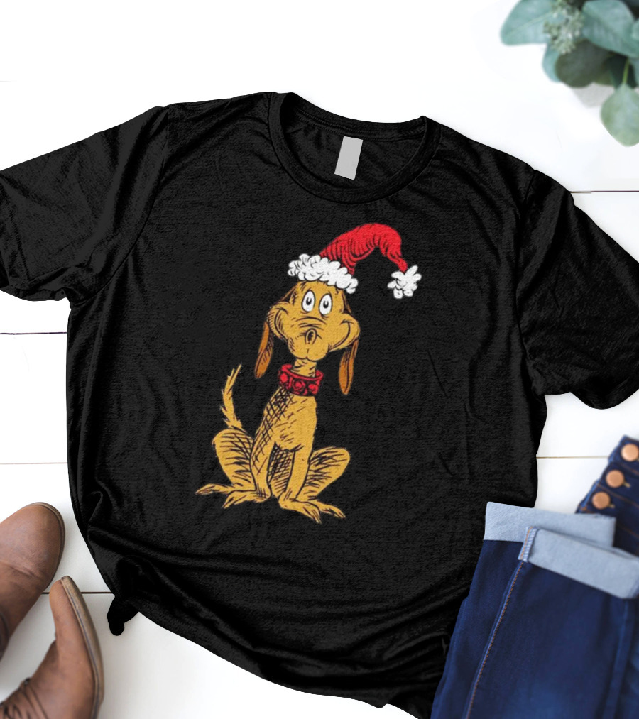 Grinch Max Santa Dog In Christmas Hat T-Shirt