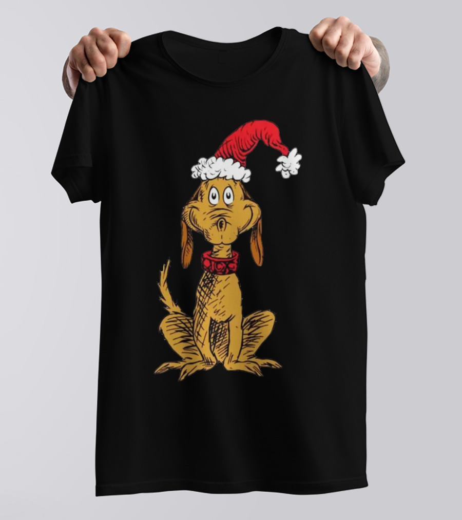Grinch Max Santa Dog In Christmas Hat T-Shirt