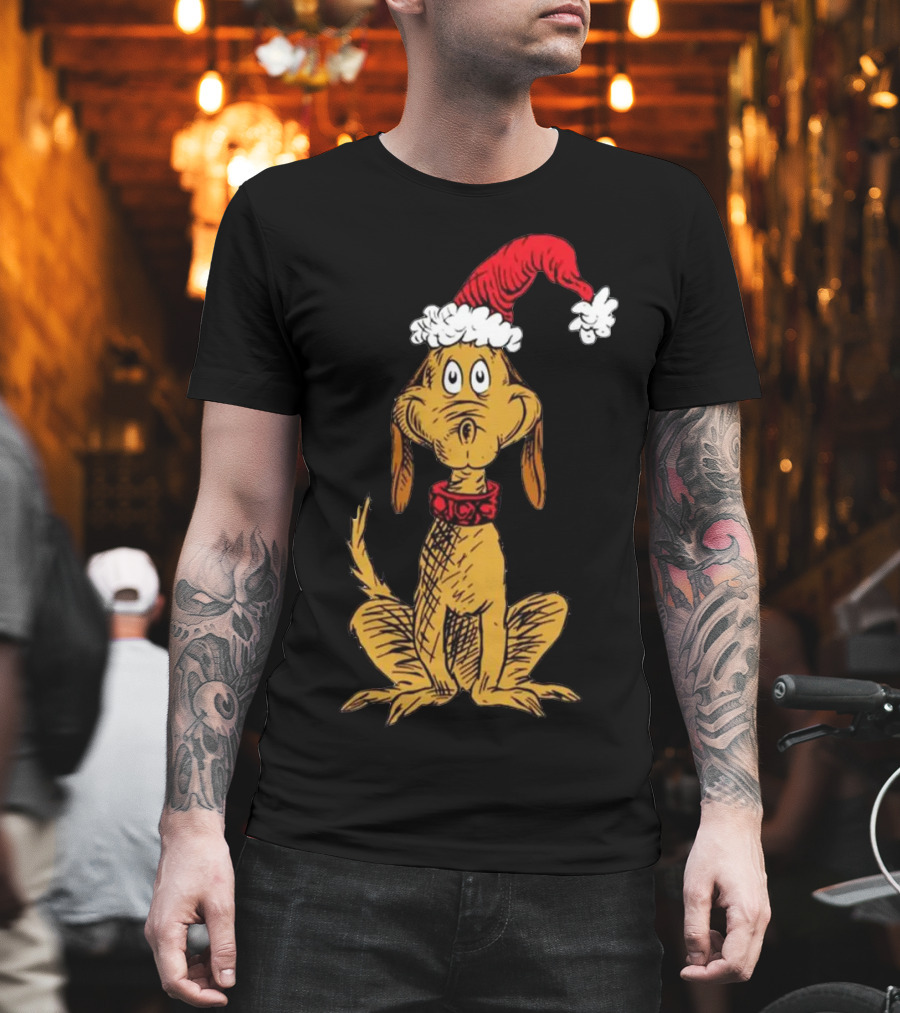 Grinch Max Santa Dog In Christmas Hat T-Shirt