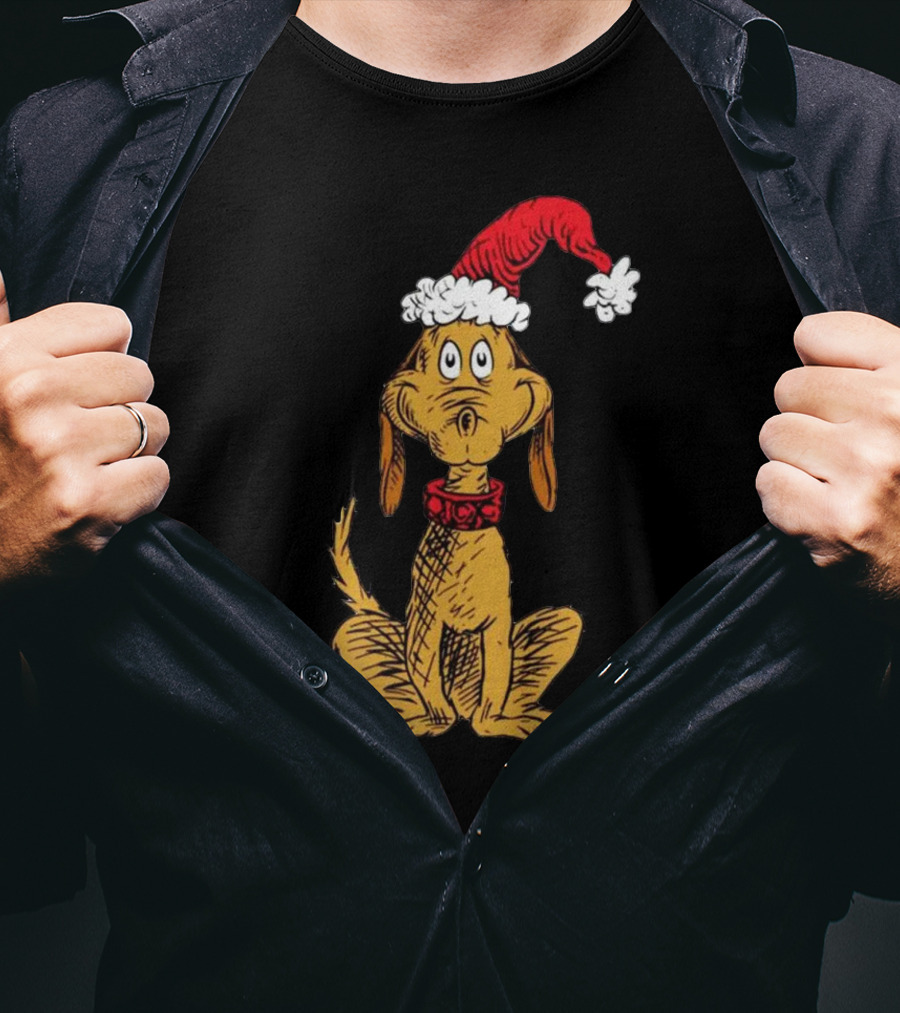 Grinch Max Santa Dog In Christmas Hat T-Shirt