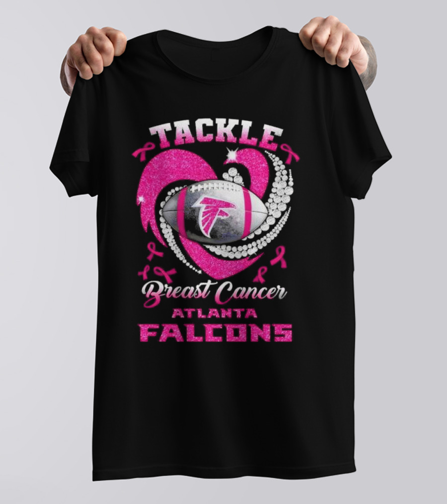 Tackle Breast Cancer Atlanta Falcons Pink Ribbon Football T-Shirt