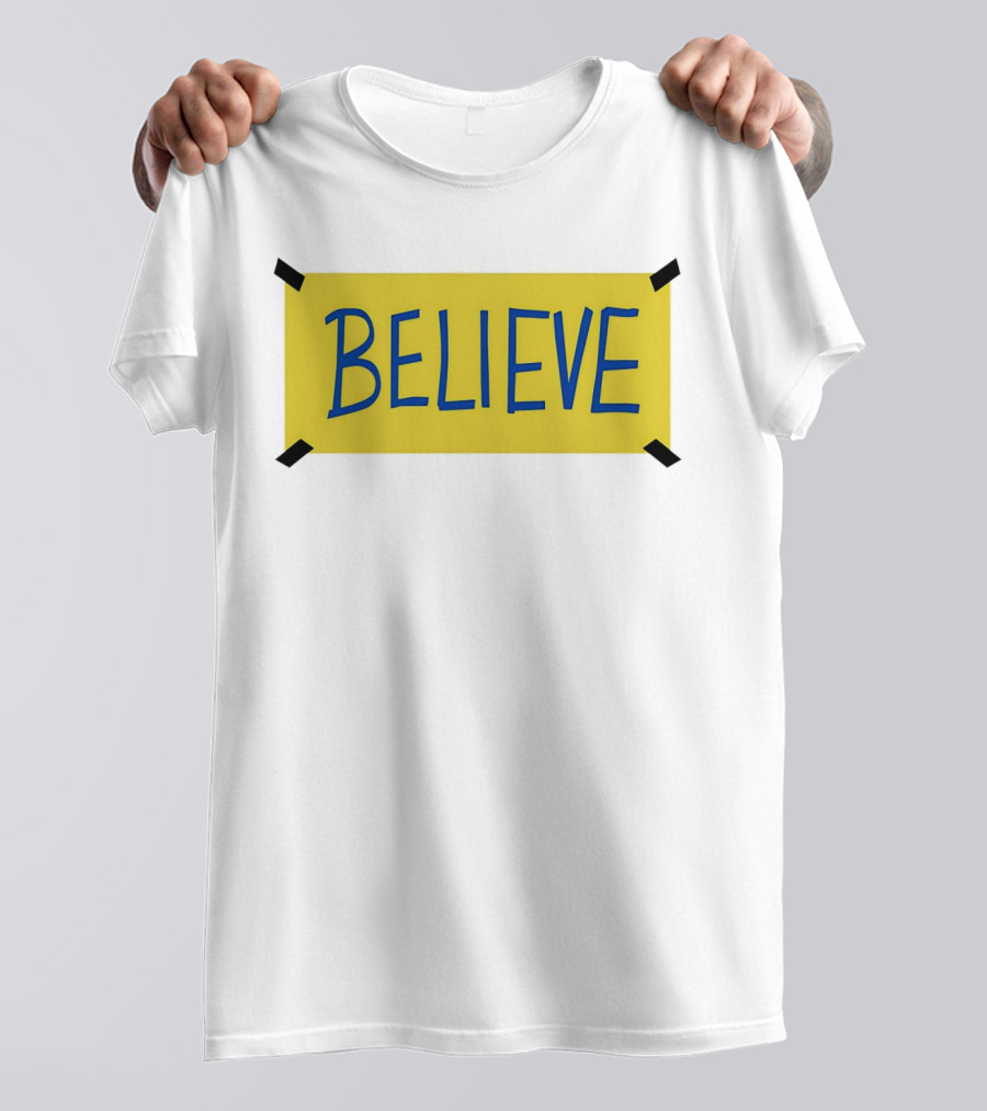 Ted Lasso Believe Sign Taped Yellow Background T-Shirt