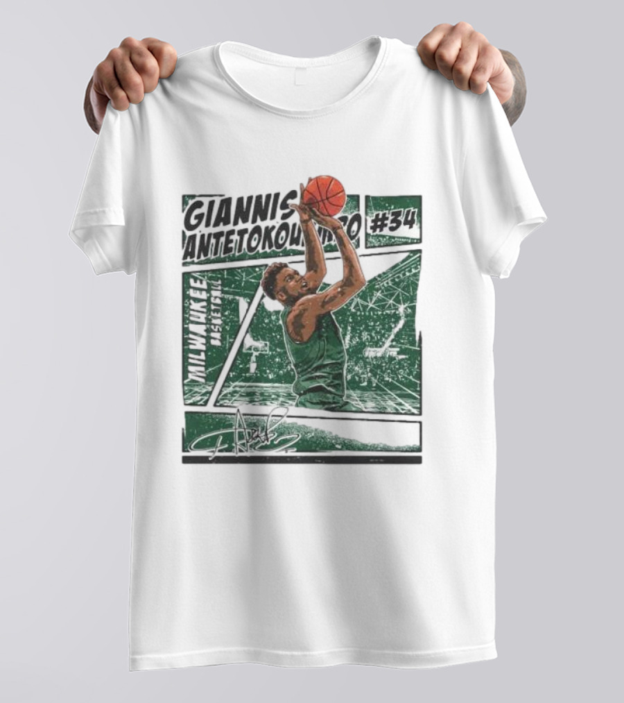 Giannis Antetokounmpo Milwaukee Basketball Signature #34 Comic T-Shirt