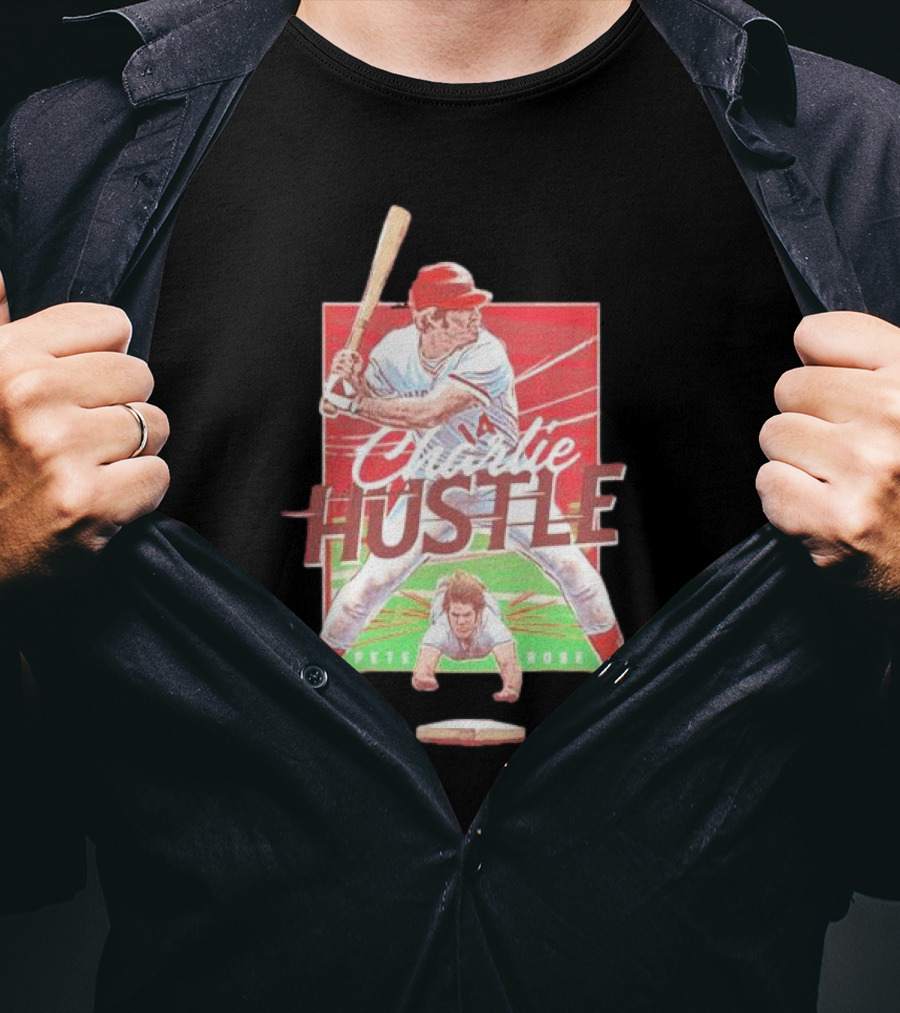 Charlie Hustle Pete Rose Cincinnati Reds Cartoon Player T-Shirt