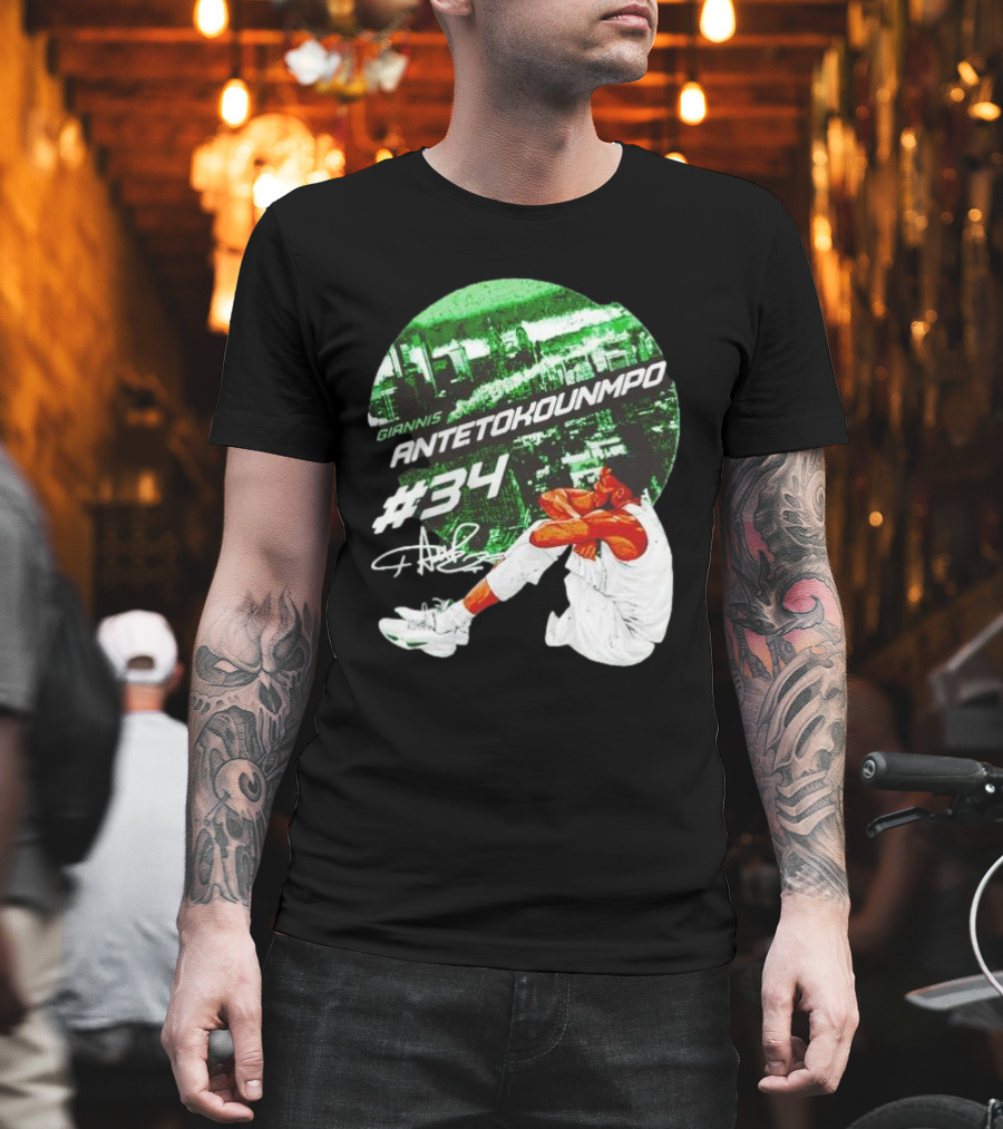 Giannis Antetokounmpo #34 Milwaukee Bucks Signature City Skyline T-Shirt
