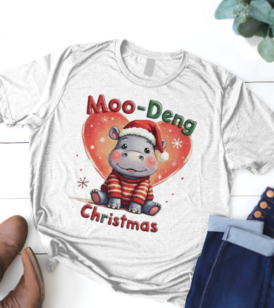 Moo-Deng Hippo Santa Christmas T-Shirt
