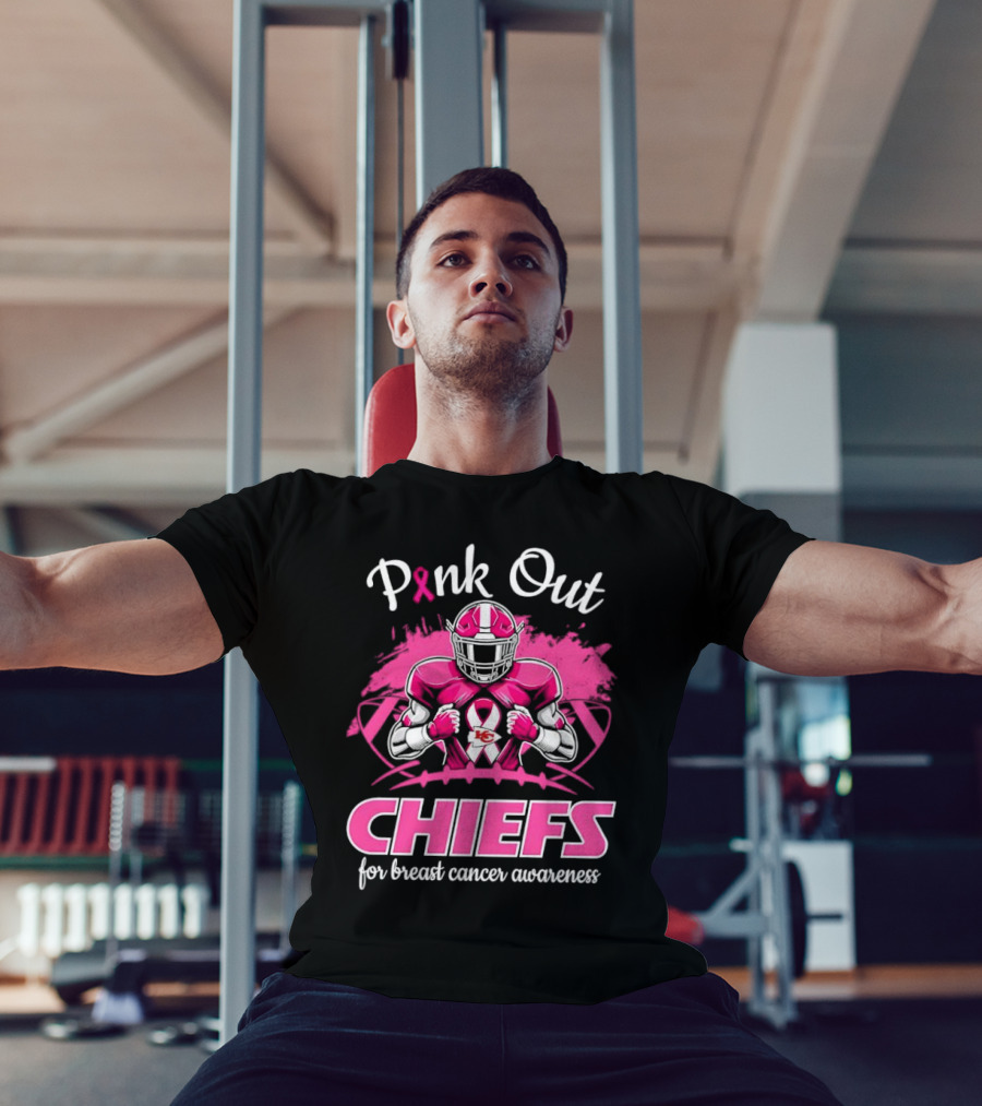 Pink Out Chiefs For Breast Cancer Awareness Football Graphics T-Shirt