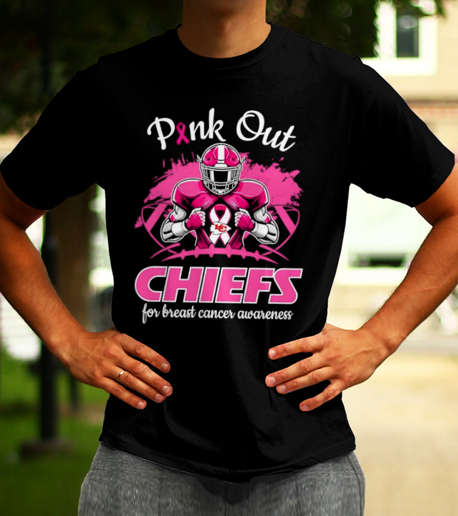 Pink Out Chiefs For Breast Cancer Awareness Football Graphics T-Shirt