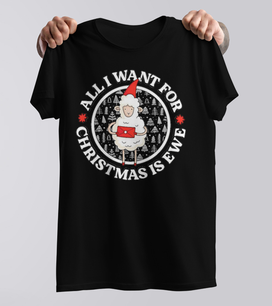 All I Want For Christmas Is Ewe Sheep With Santa Hat And Present T-Shirt