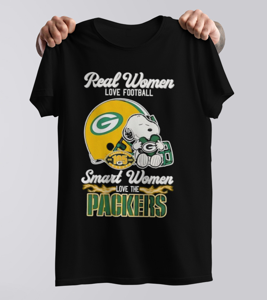 Snoopy Real Women Love Football Smart Women Love The Packers Green Bay Helmet T-Shirt