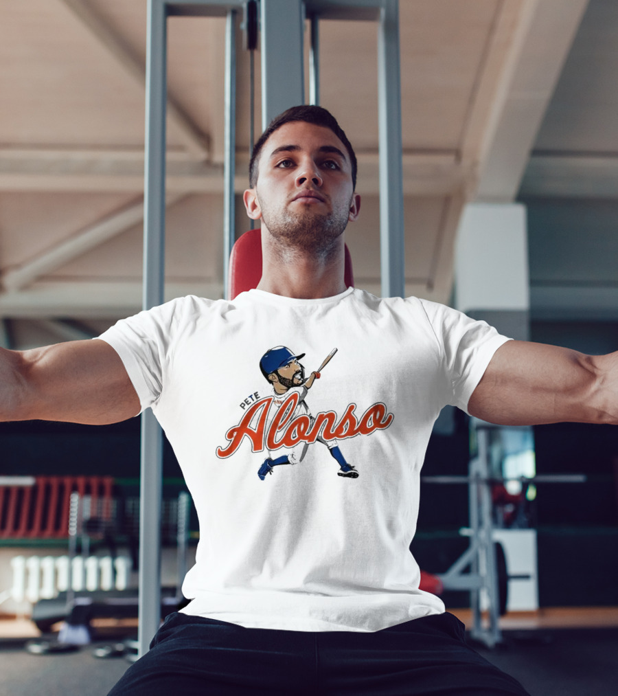 Pete Alonso New York Mets Caricature Baseball Swing T-Shirt