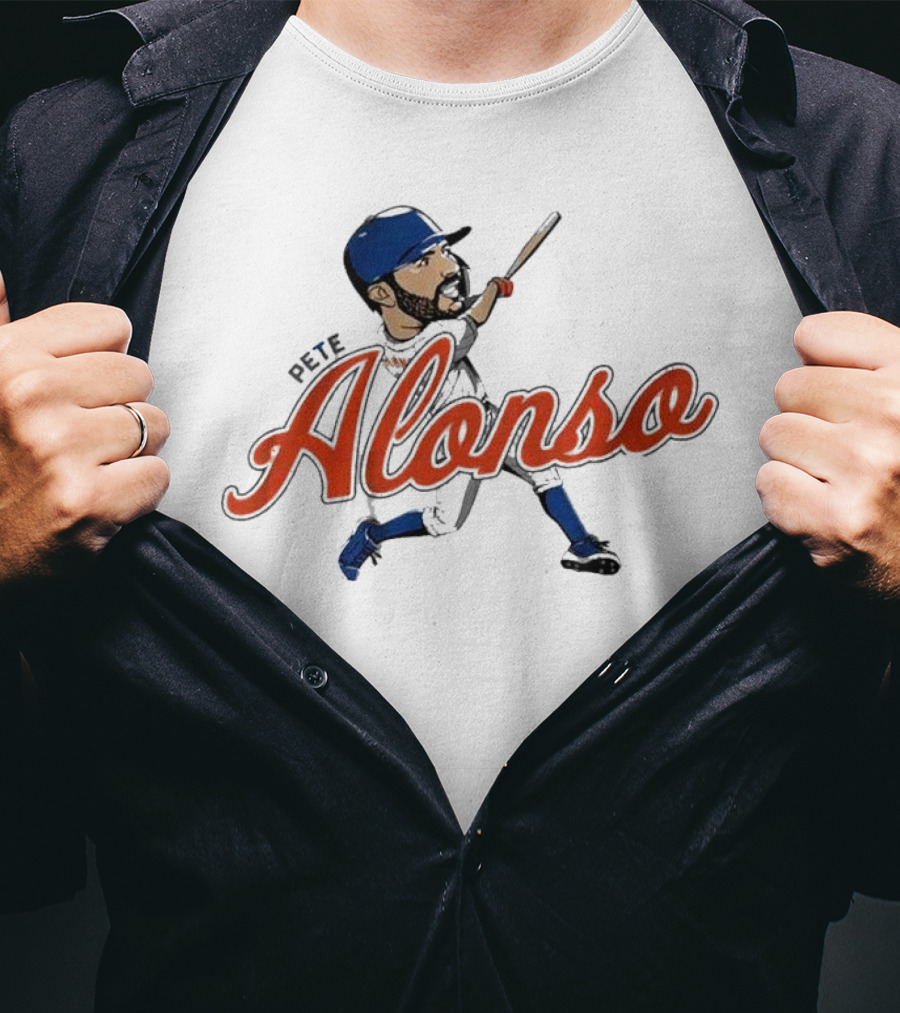 Pete Alonso New York Mets Caricature Baseball Swing T-Shirt