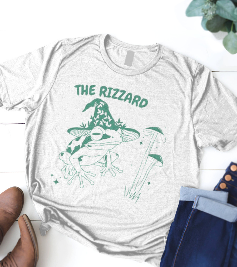The Rizzard Mage Frog With Magic Hat And Mushrooms T-Shirt