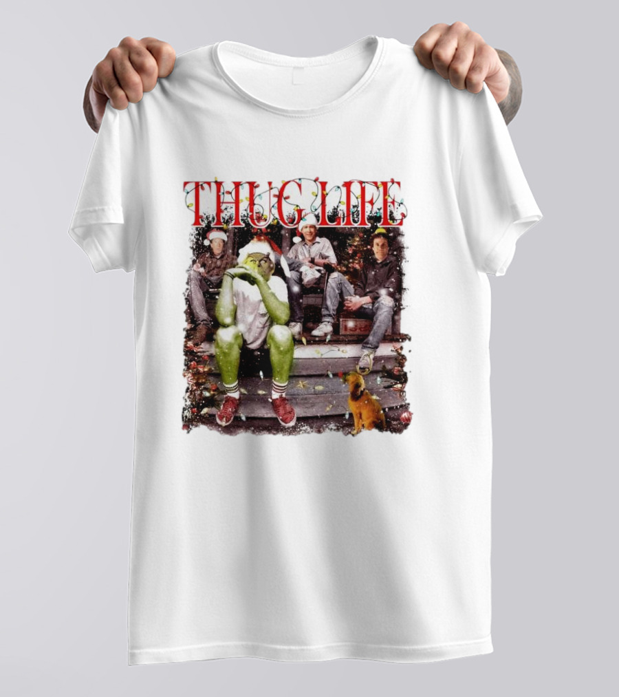 Thug Life Grinch Friends Christmas Dog Scene T-Shirt