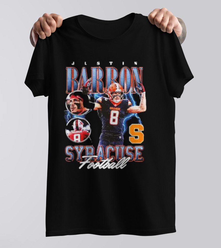 J L S T I N Barron Syracuse Orange Football Number 8 Vintage T-Shirt