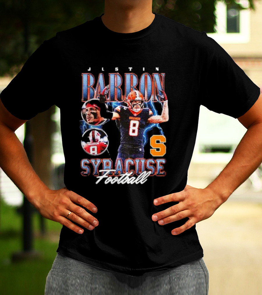 J L S T I N Barron Syracuse Orange Football Number 8 Vintage T-Shirt