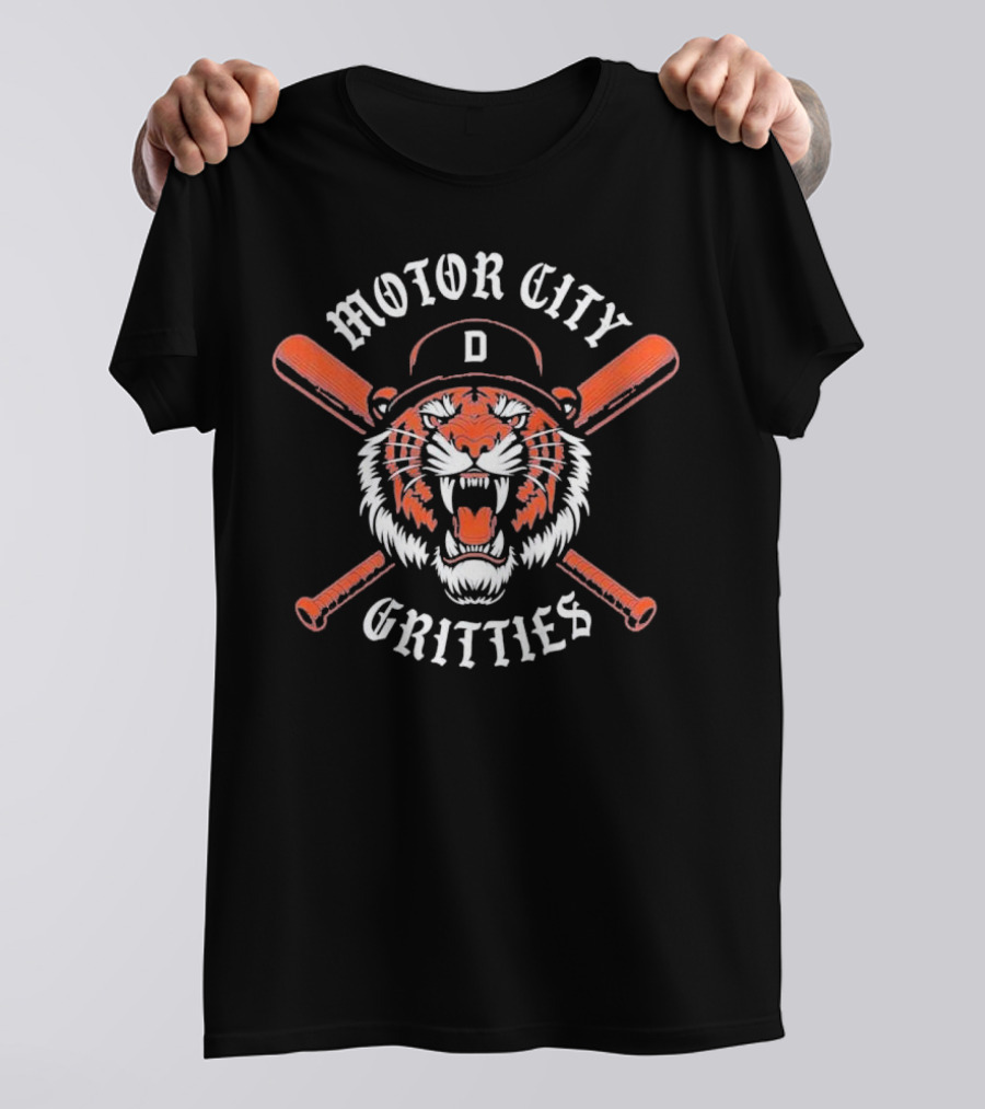 Motor City Gritties Detroit Tigers Baseball Tiger Logo With Crossed Bats T-Shirt