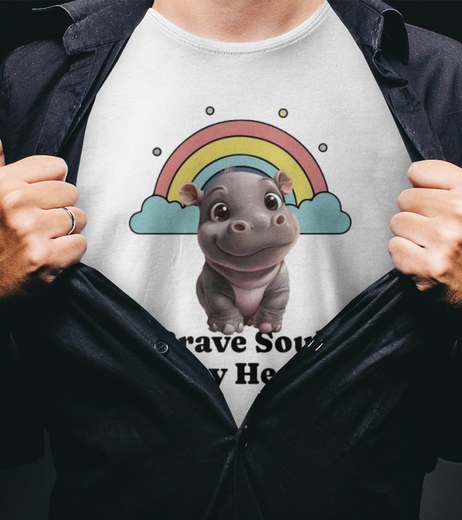 Brave Soul Tiny Heart Hippo With Rainbow T-Shirt