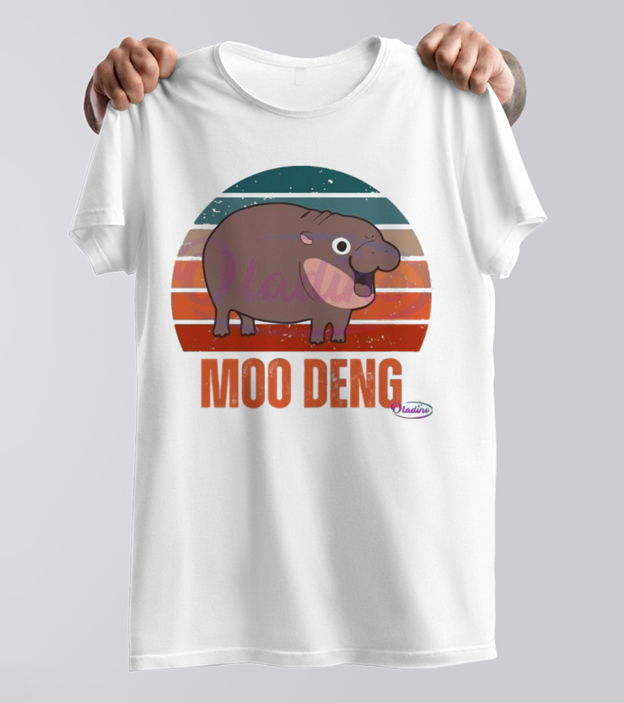 Retro Sunset Moo Deng Pygmy Hippo T-Shirt