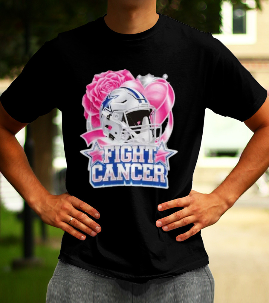 Dallas Cowboys Fight Breast Cancer Awareness Rose Pink Heart Helmet T-Shirt