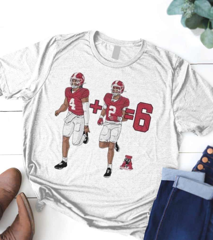 Alabama Crimson Tide Ryan Williams Jalen Milroe 4 + 2 = 6 Cartoon Football Players T-Shirt