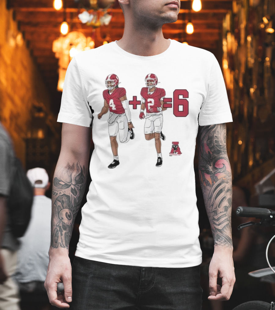 Alabama Crimson Tide Ryan Williams Jalen Milroe 4 + 2 = 6 Cartoon Football Players T-Shirt