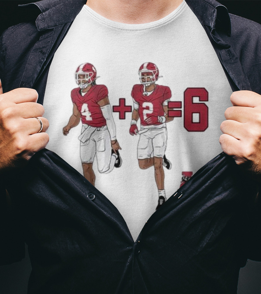 Alabama Crimson Tide Ryan Williams Jalen Milroe 4 + 2 = 6 Cartoon Football Players T-Shirt