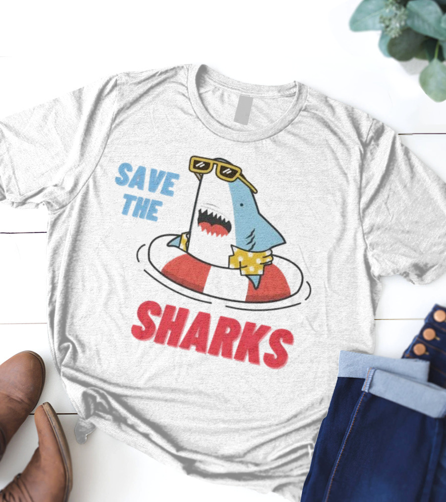 Save The Sharks Sunglasses Summer Float Fun T-Shirt