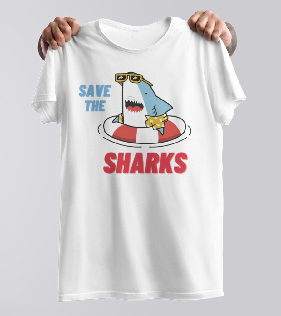 Save The Sharks Sunglasses Summer Float Fun T-Shirt