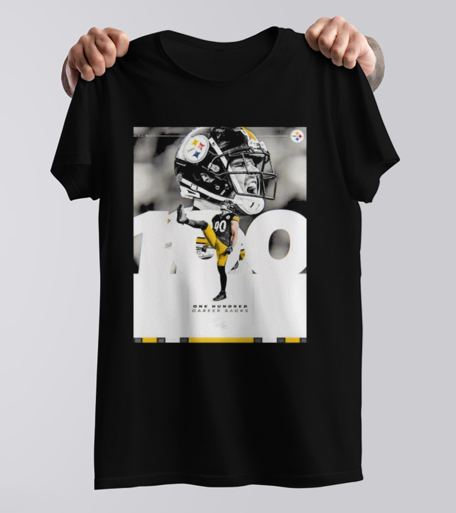 TJ Watt Pittsburgh Steelers 100 Career Sacks Signature T-Shirt