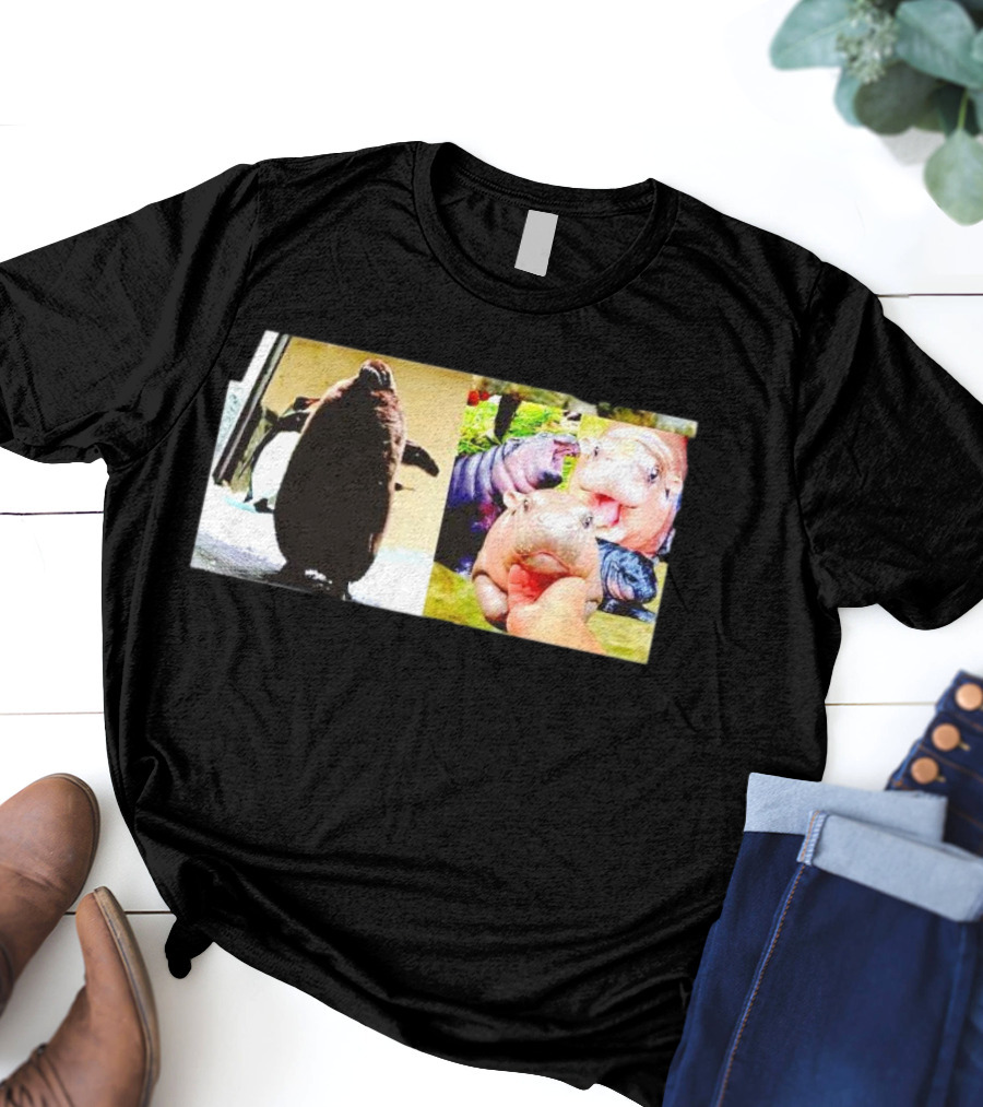 Moo Deng Hippo And Baby Penguin Pesto Family Moments T-Shirt