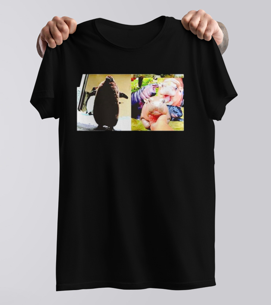 Moo Deng Hippo And Baby Penguin Pesto Family Moments T-Shirt