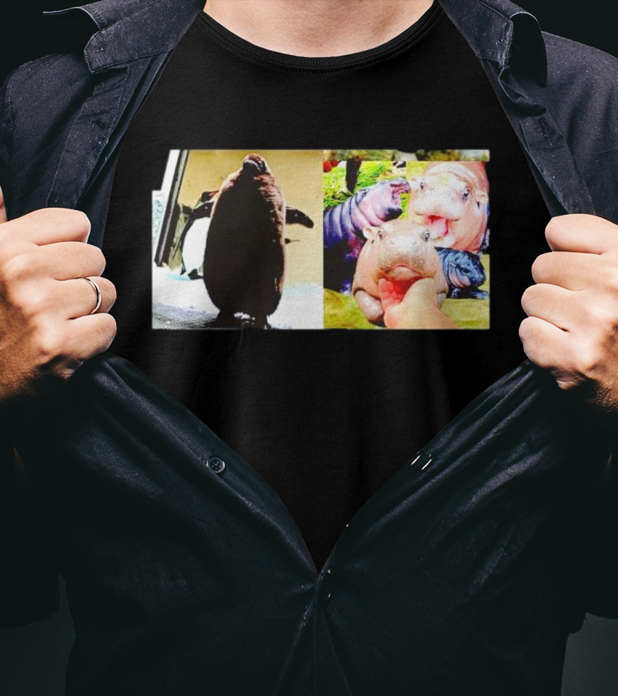 Moo Deng Hippo And Baby Penguin Pesto Family Moments T-Shirt