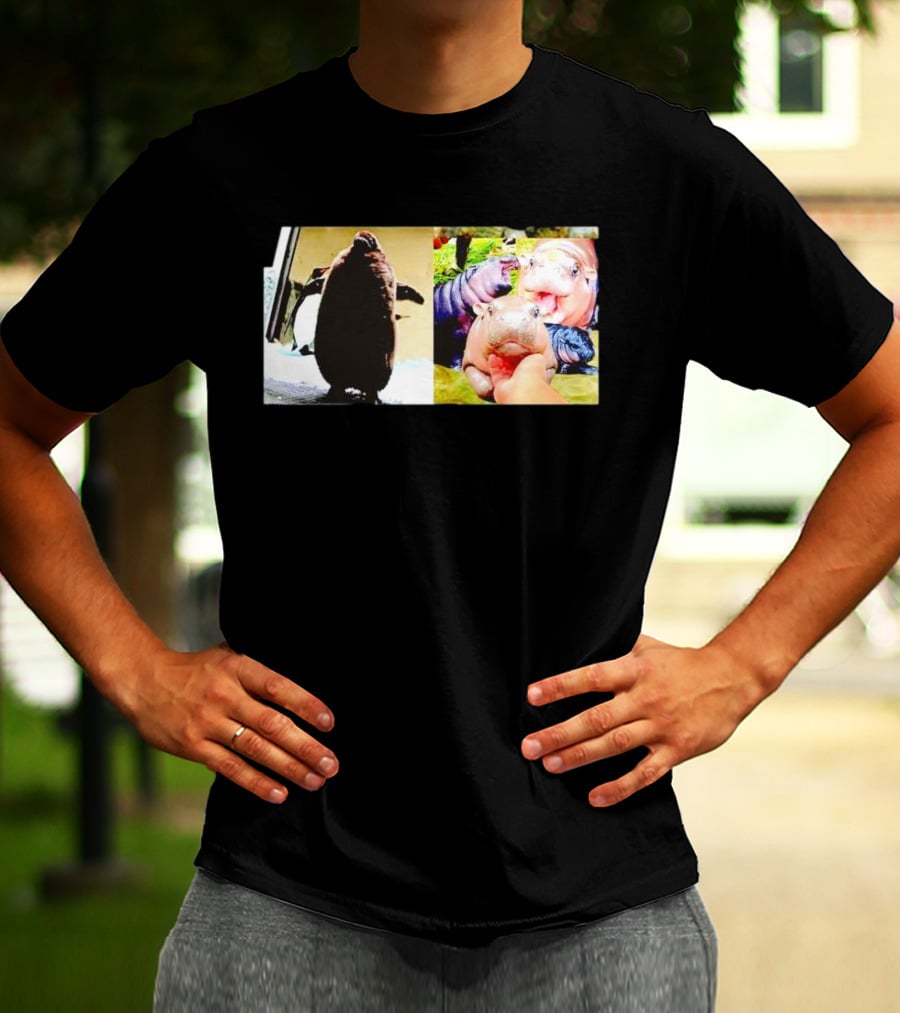 Moo Deng Hippo And Baby Penguin Pesto Family Moments T-Shirt