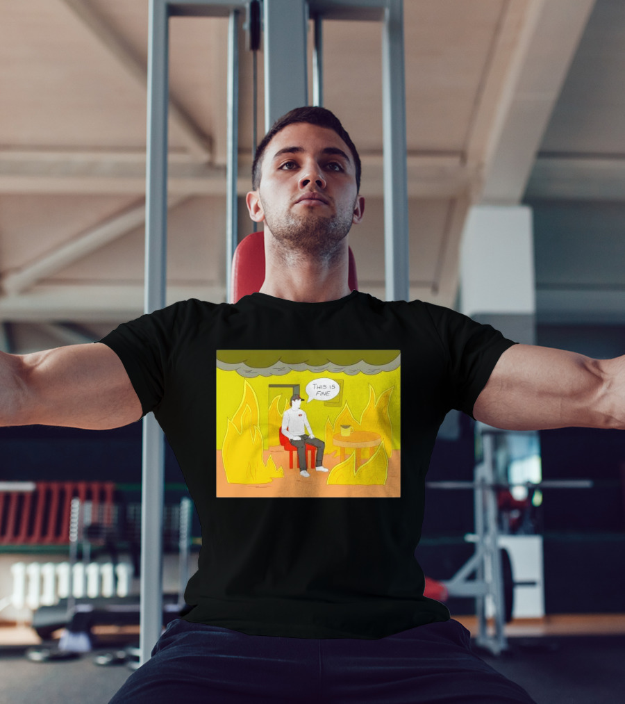 San Francisco 49ers This Is Fine Cartoon Fire Background T-Shirt