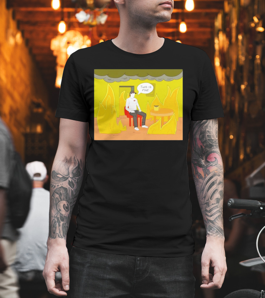 San Francisco 49ers This Is Fine Cartoon Fire Background T-Shirt