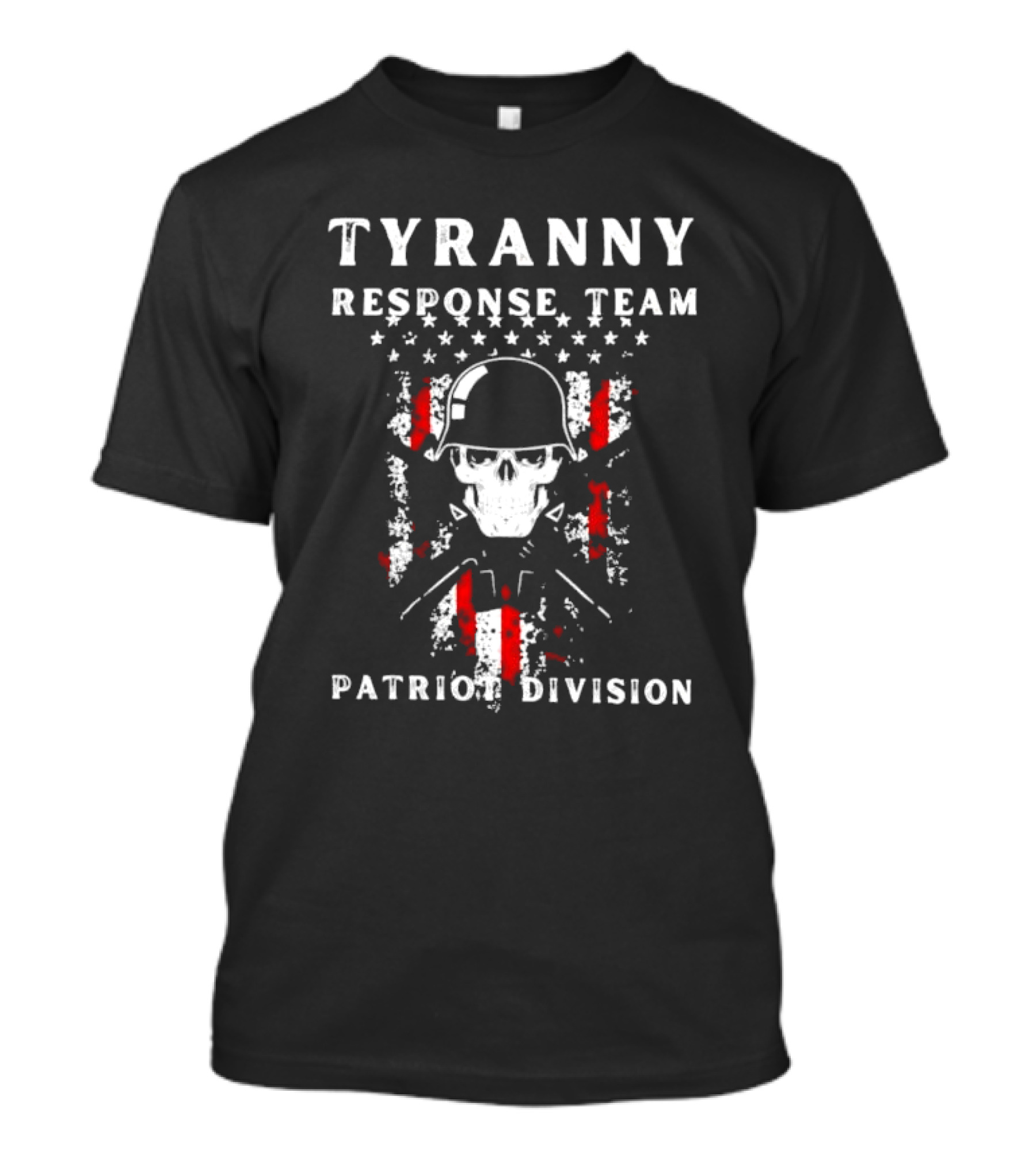 Tyranny Response Team Patriot Division Skull American Flag Helmet Stars Stripes T-Shirt