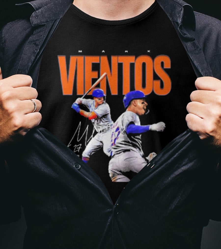 Mark Vientos New York Mets MLB 27 Signature Baseball Action T-Shirt