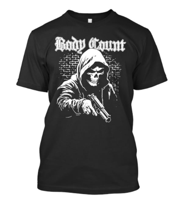 Body Count Hooded Skull With Gun Brick Wall Background T-Shirt