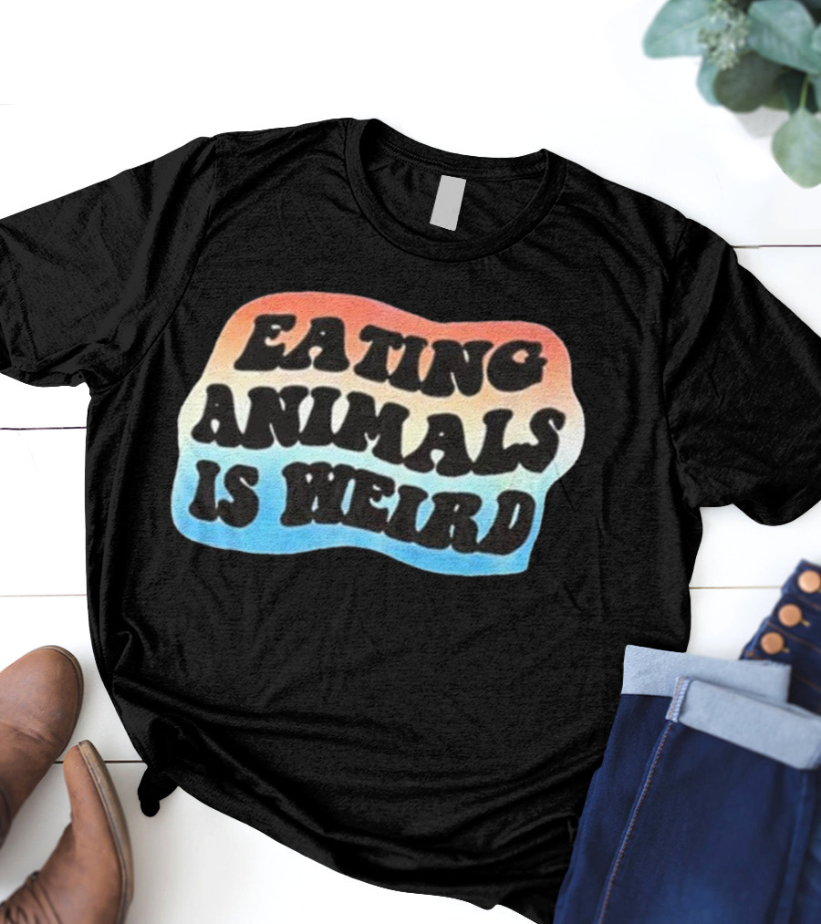 Eating Animals Is Weird Retro Hippie Style Bold Psychedelic Text T-Shirt