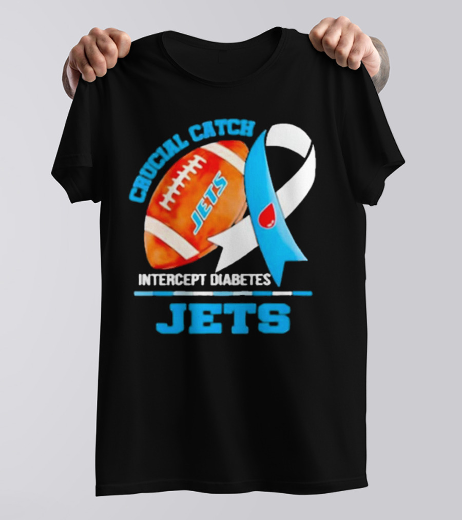 Jets Crucial Catch Football Intercept Diabetes Awareness T-Shirt