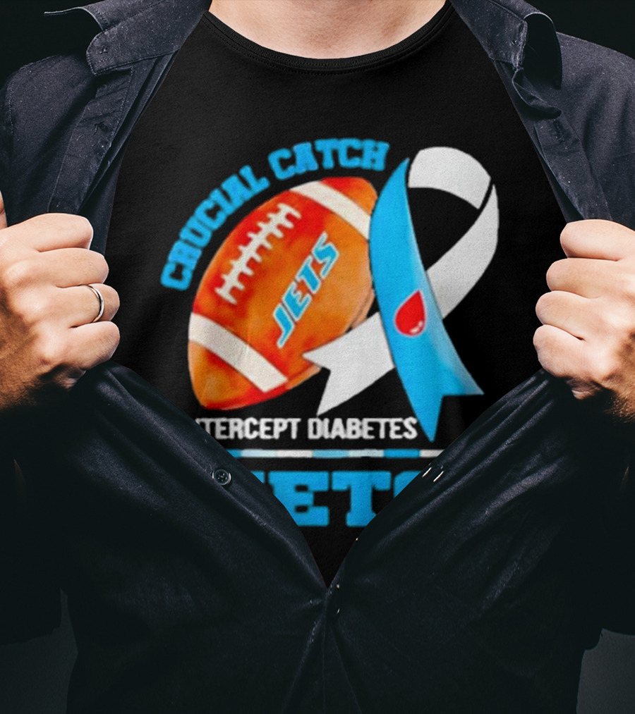 Jets Crucial Catch Football Intercept Diabetes Awareness T-Shirt