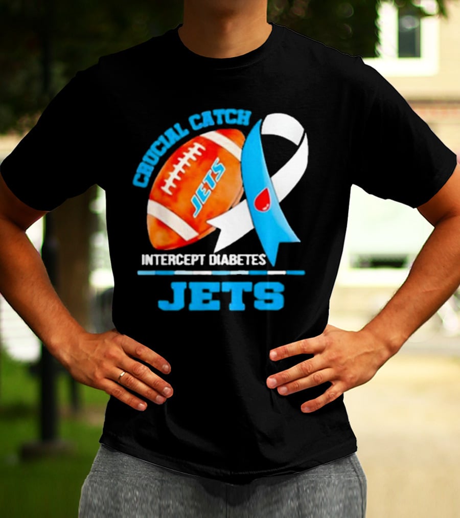 Jets Crucial Catch Football Intercept Diabetes Awareness T-Shirt