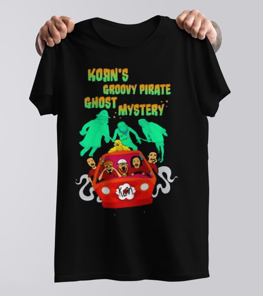 Korn Groovy Pirate Ghost Mystery Band In Red Van With Creepy Specters T-Shirt